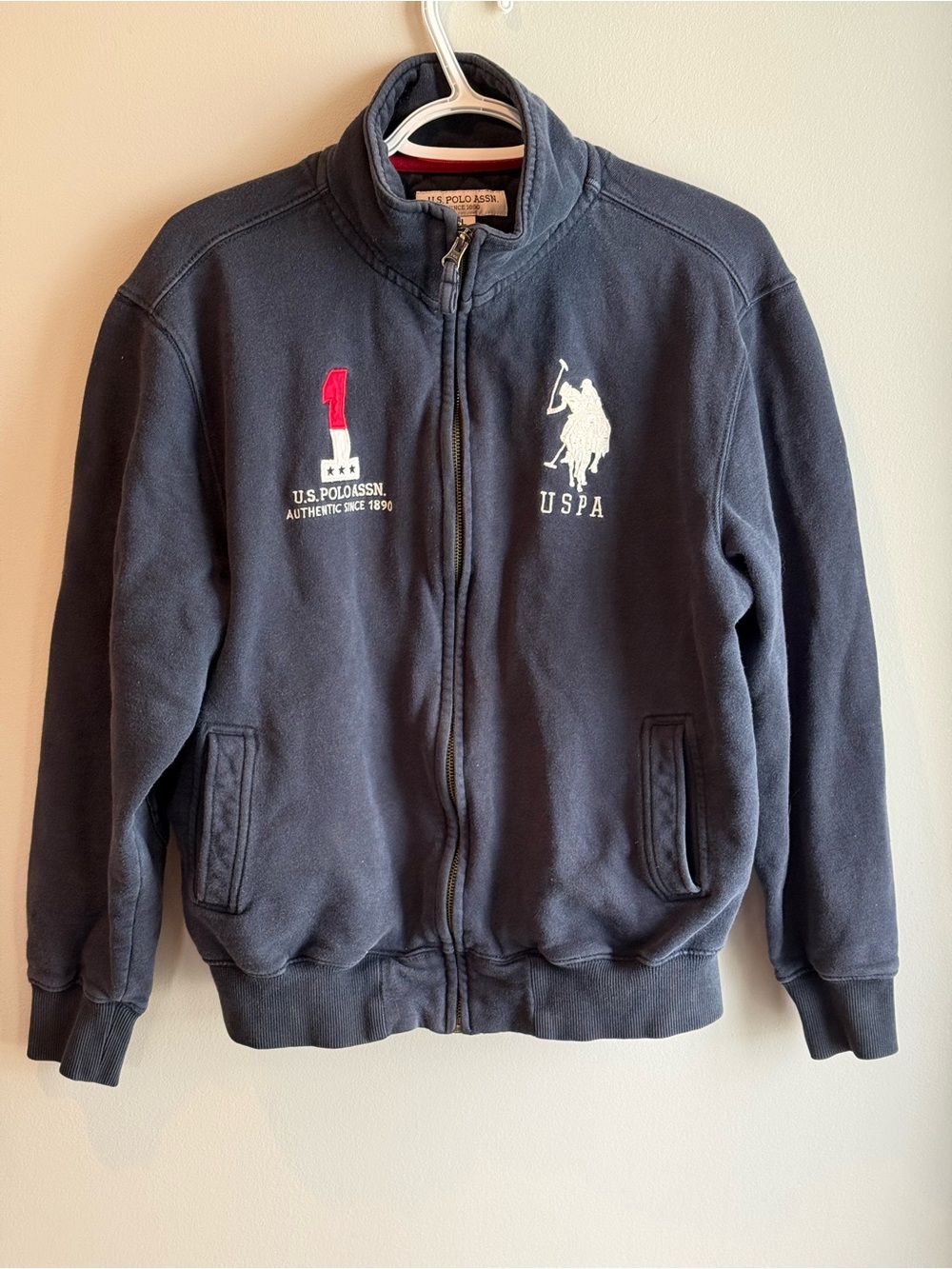 Y2K U.S. Polo Assn. Navy Zip-Up Fleece Jacket with Logo